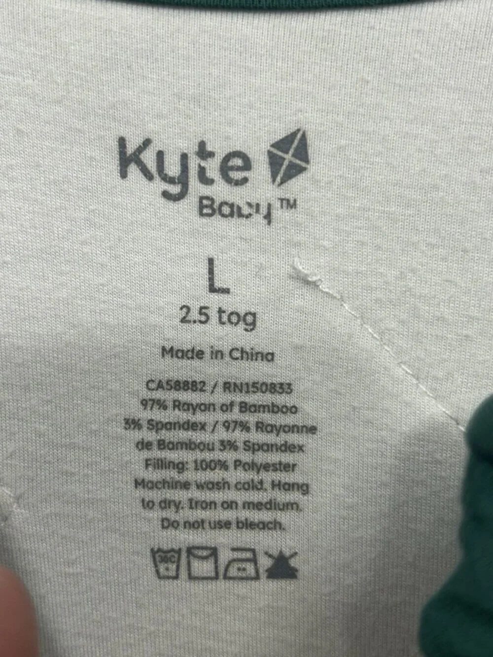 Kyte Baby Sleep Sack Large 2.5 Tag Green Bamboo Sleeveless Zipper